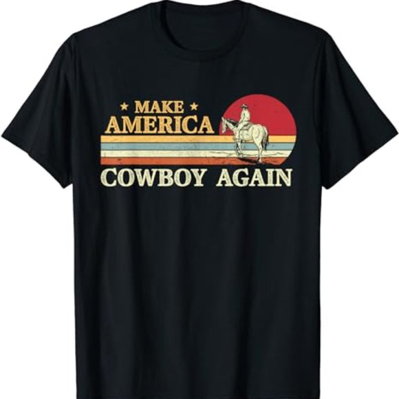 Vintage Western Country Makes America A Cowboy Again T-Shirt - Picture 1 of 2